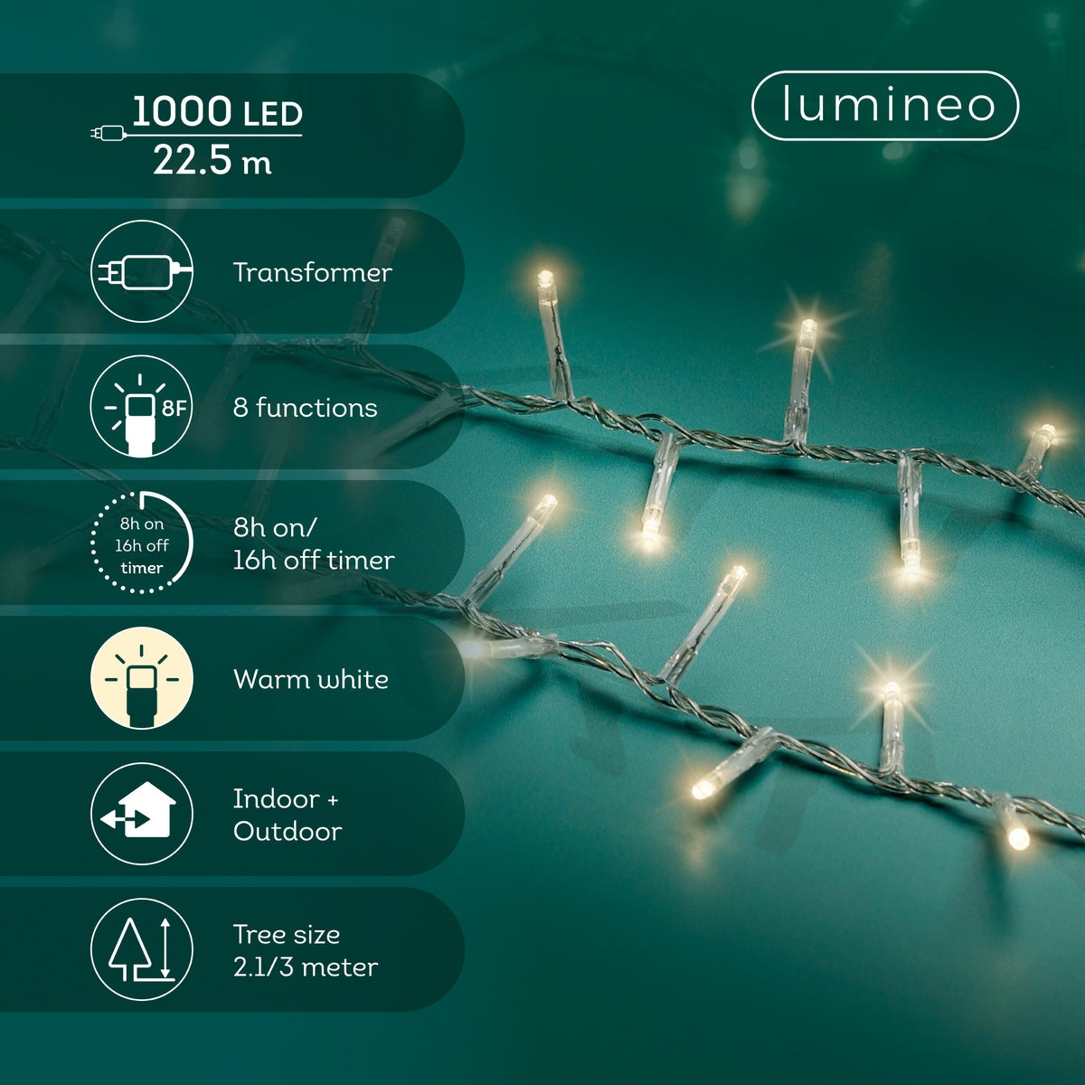 Catena LED Compact 22,5 m bianco caldo cavo trasparente - immagine 3