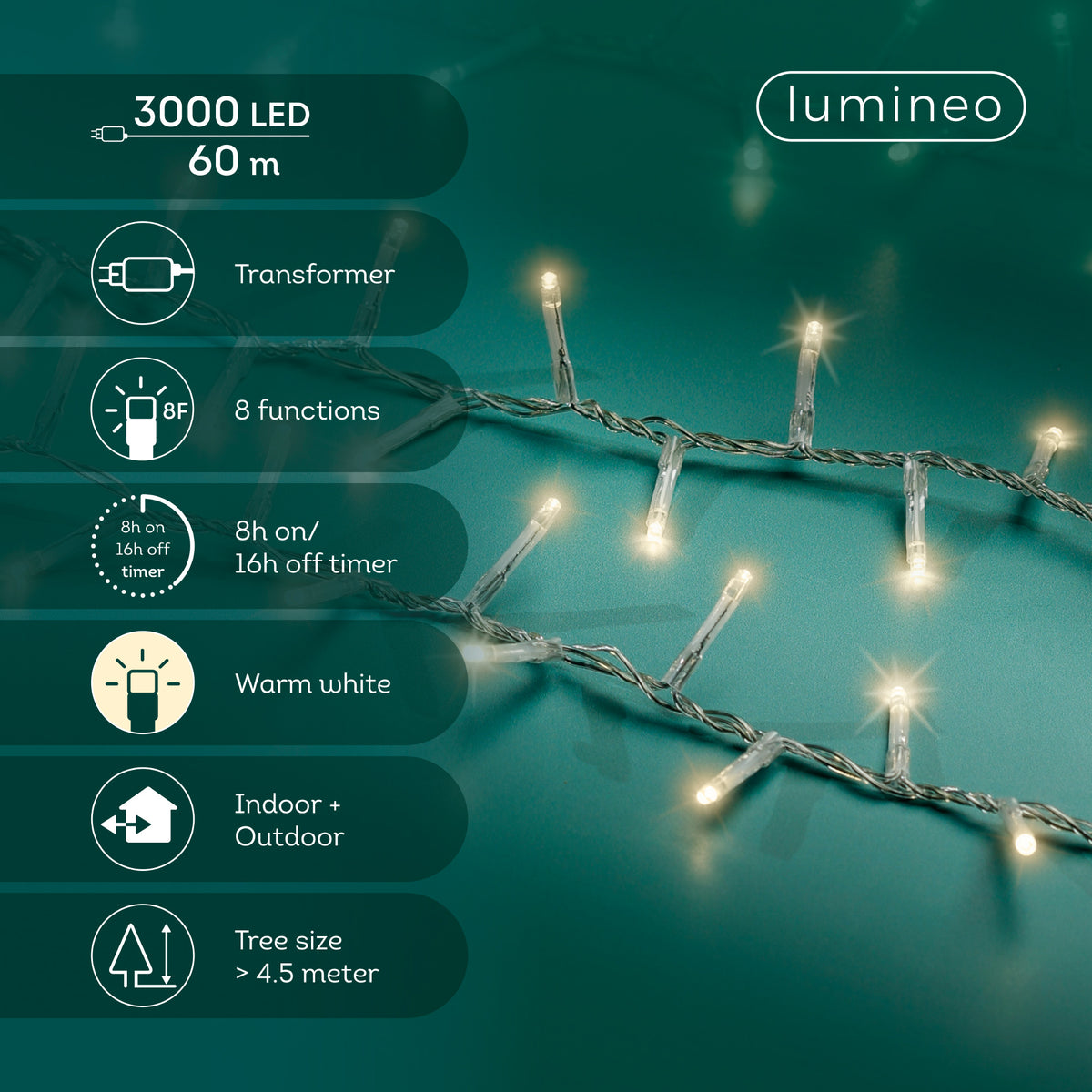 Catena LED Compact 60 m bianco caldo cavo trasparente - immagine 3