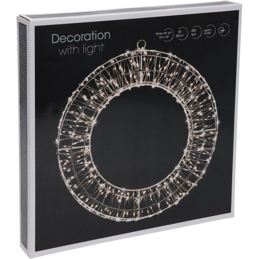 Corona Luminosa 38 cm con 480 LED Bianco Caldo – Con Timer (cod. AX5310600)