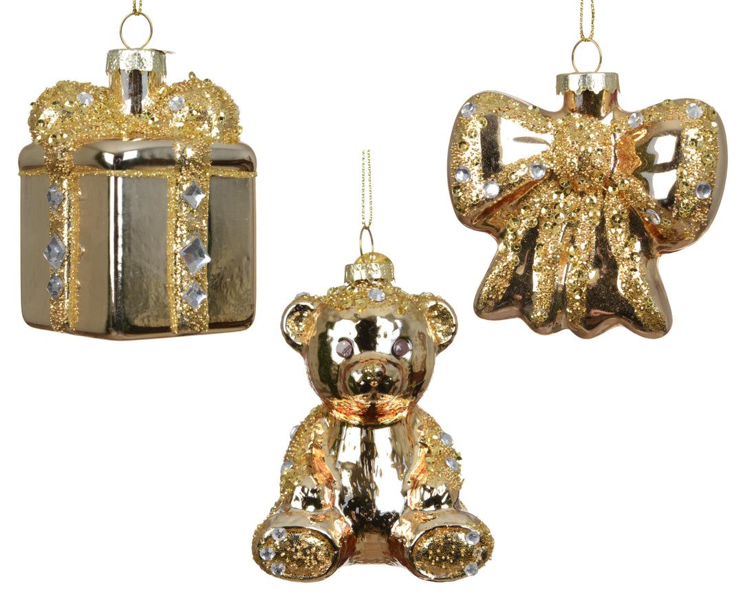 Decorazione in vetro oro con perline 7 cm 3 assortiti