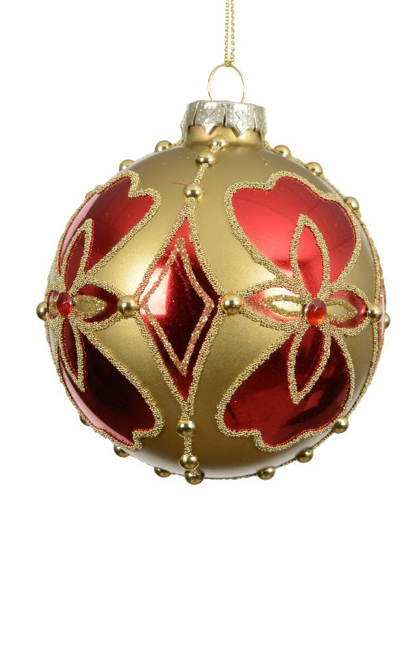 Scatola 3 Palline in Vetro Ø 8 cm – Rosa Antico/ Oro Chiaro (cod. 071020)