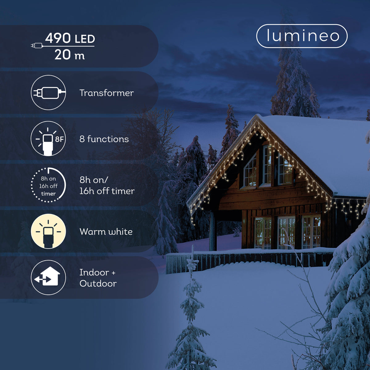Luci a ghiacciolo LED 20 m bianco caldo da esterno - immagine 4