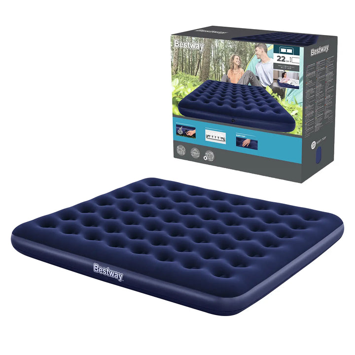 Materassino Gonfiabile Matrimoniale Bestway Floccato 203x183x22 cm – King Size Blu per Due Persone