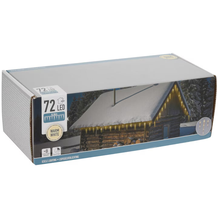 Ghiaccioli Luminosi 72 LED Bianco Caldo – 8 Funzioni con Timer (cod. AX8103120)