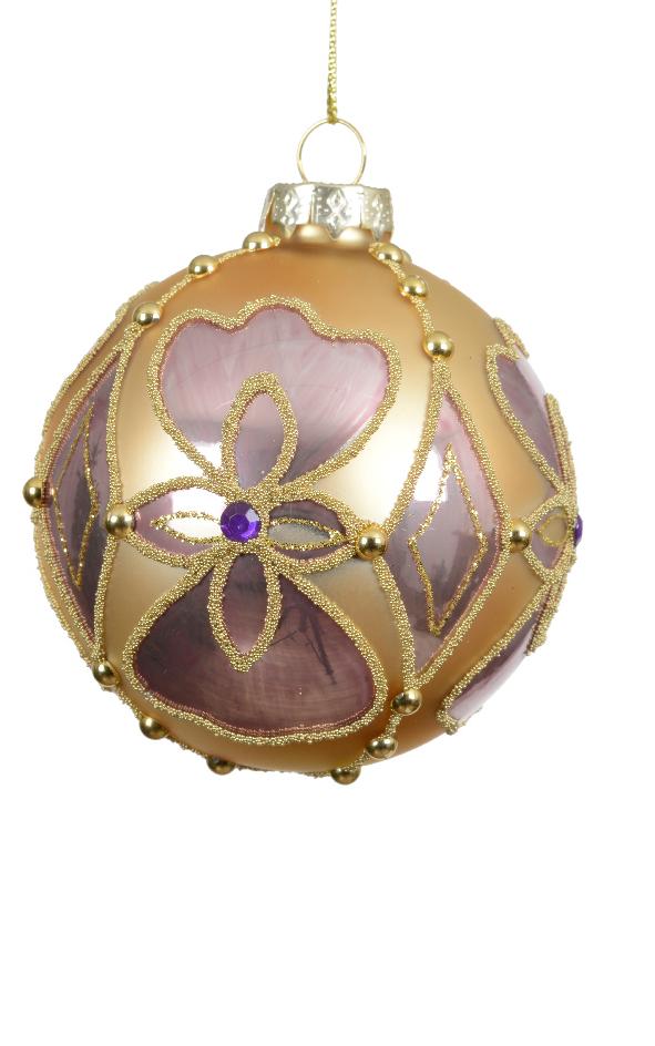 Scatola 3 Palline in Vetro Ø 8 cm – Rosa Antico/ Oro Chiaro (cod. 071020)