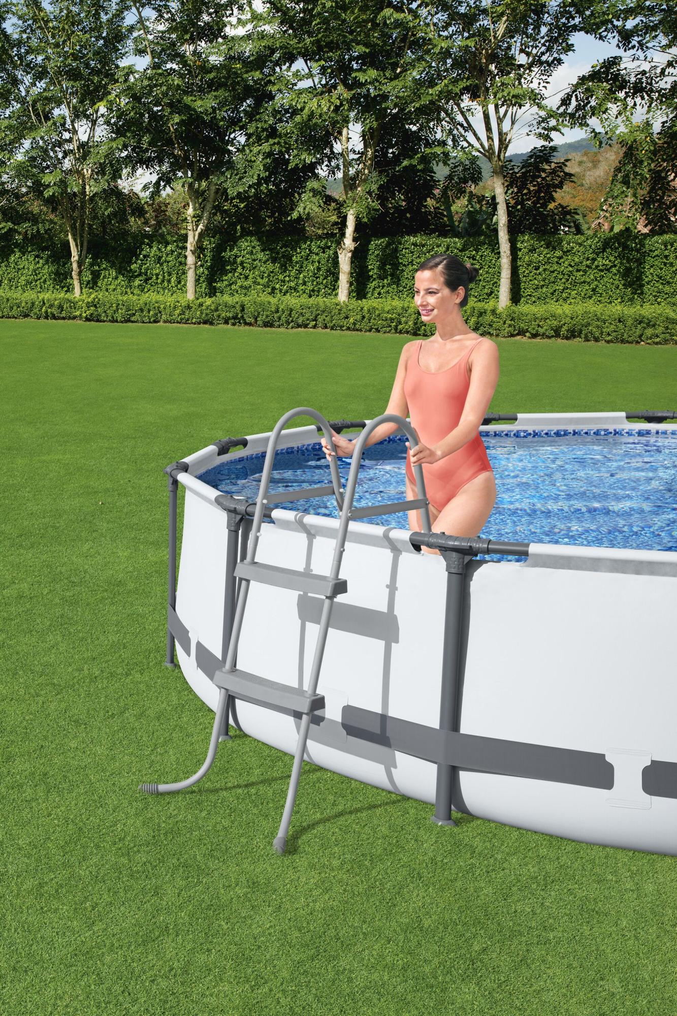 Scaletta per Piscina Fuori Terra 84 cm – Struttura in Metallo Anticorrosione con Funzione Ribaltabile